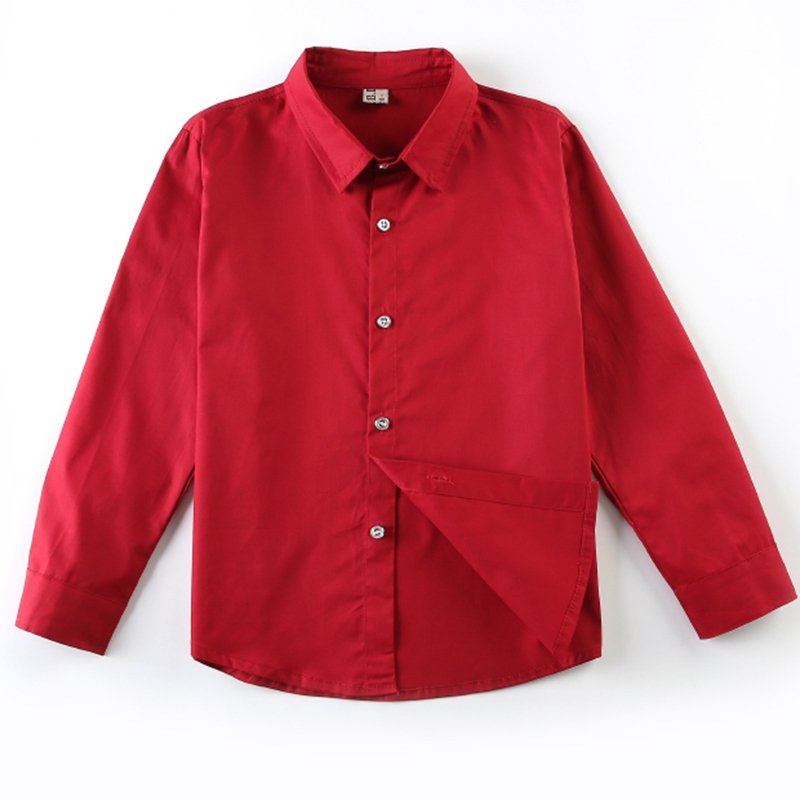 Boys' Red Shirt 2025 New Style Student Pure Cotton School Uniform Performance Wear Children's Long-Sleeve Spring and Autumn Shirt Burgundy