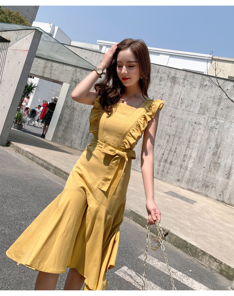 VK旗艦店 韓國風名媛荷葉邊魚尾修身氣質無袖洋裝