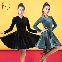 New Latin Dance Show Costume Women Practice Dress Dresses Large Dress Velvet Square Dance Winter