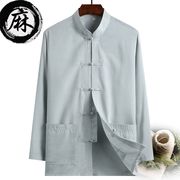 Trung Quốc gió mùa xuân váy Tang dài tay Trung Quốc mỏng trung niên áo vải lanh cao cấp nam cotton cha-mặc và vải áo khoác