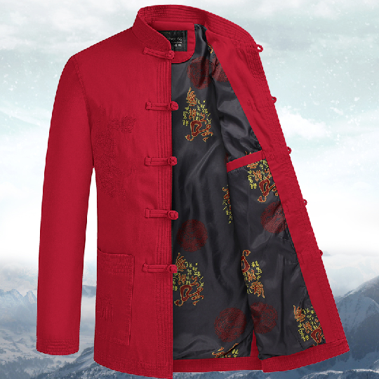 Middle-aged and elderly Spring and autumn grandpa Costume Jacket Man Chinese Style Collar Embroidered Daddy Coat Birthday Shoubanquet Hanfu