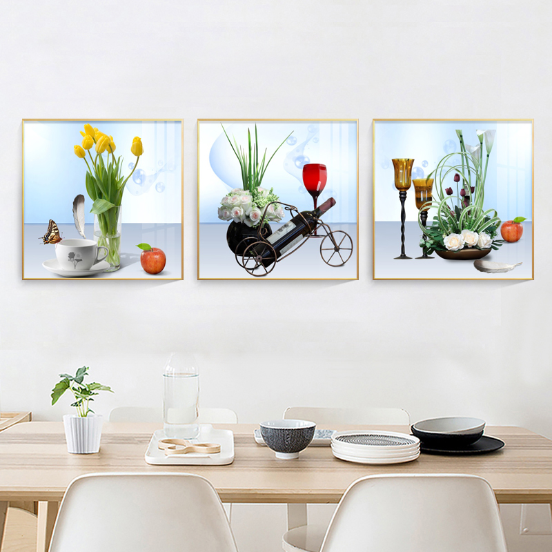 Restaurant decoration painting modern simple clock hanging painting background wall decoration mural living room triptych wall clock small fresh