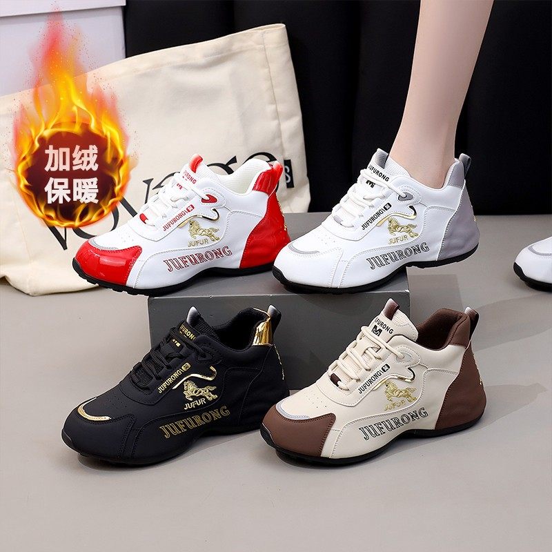 Juhongfu Footwear official store Apache Casual Sneakers Hong Kong Genuine Leather Women's Shoes 2026 Fleece-Lined Dad Shoes