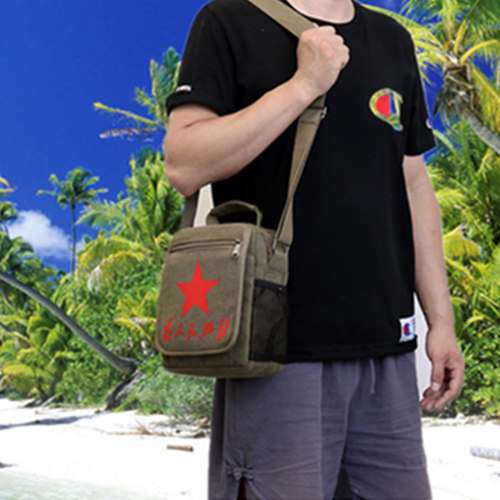 Men's sports vertical men's small shoulder bag canvas one-shoulder vintage for the people to serve the people small bag leisure multi-functional bag