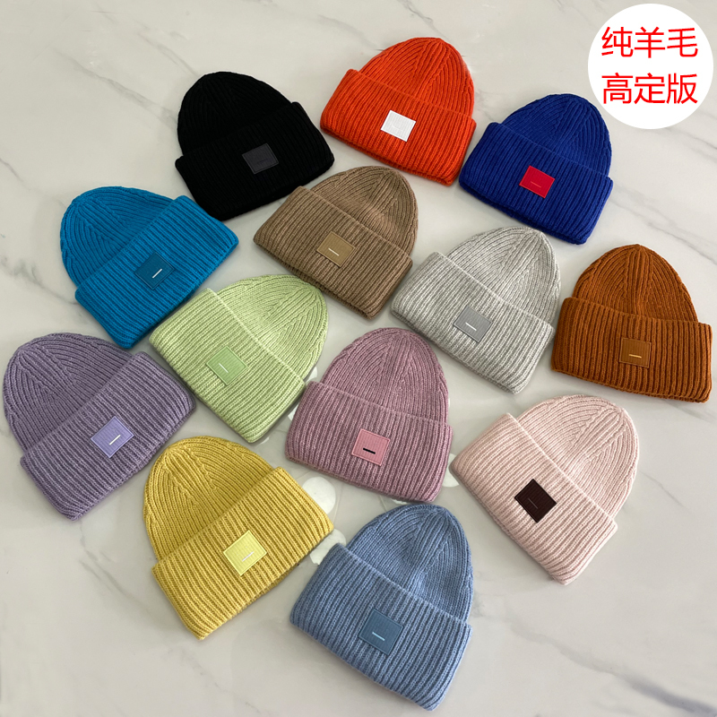 Ac Square Smiley Face Wool Thickened Warm Knitted Hat for Women, Winter Large Head Circumference Knitted Hat for Men, Northern Travel Cold Weather Hat