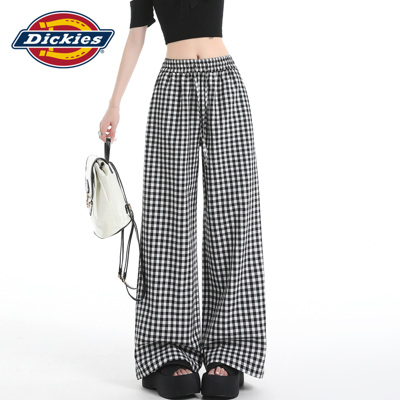 Dickies Plaid Wide-Leg Pants for Women, High-Waisted, Loose-Fitting, Fall Season, Relaxed Style, Floor-Length Pants