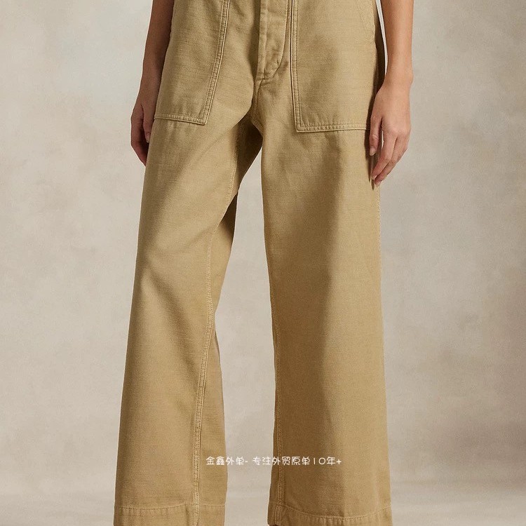 RL Xiaoma Pure Original レディース 9ポイントパンツ ウォッシュ加工 ワークウェア コットン カジュアル ストレート 9ポイントパンツ 春 ワイドレッグパンツ
