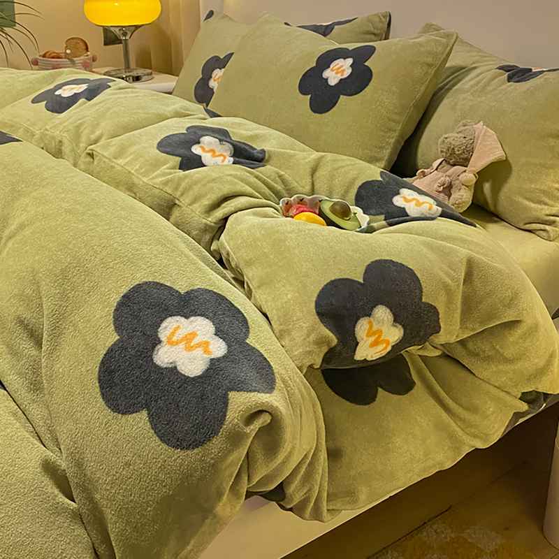 Double-Sided Thickened Milk Velvet Four-Piece Bedding Set, Winter Flannel Duvet Cover, Fleece-Lined Bed Sheet, Fitted Sheet, Coral Fleece Bedding Double-Sided Thickened Milk Velvet Four-Piece Bedding Set, Winter Flannel Duvet Cover, Fleece-Lined Bed Sheet, Fitted Sheet, Coral Fleece Bedding