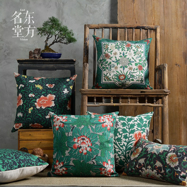 Modern New Chinese Fields Garden Green Oriental Cloth sofa cushions leaning on the bag office waist leans against pillowcase