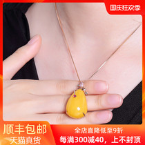Ozini beeswax pendant 18K rose gold inlaid waterdrop beeswax natural amber women necklace choker
