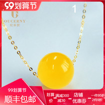 Oucini chicken oil yellow beeswax Ball Pendant 18K gold amber beeswax with beads necklace female accessories beads