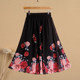 2024 Summer New Chiffon Floral Skirt for Women, Retro Mom Style, Large Hem, Over-The-Knee, Positioning Print, A-Line Short Skirt