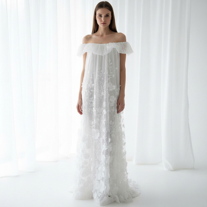Private Love Letter Dovis "Blooming Flowers" Original Design Light Wedding Dress Morning Robe Long Dress Bridal White Gown Dress Private Love Letter Dovis "Blooming Flowers" Original Design Light Wedding Dress Morning Robe Long Dress Bridal White Gown Dress
