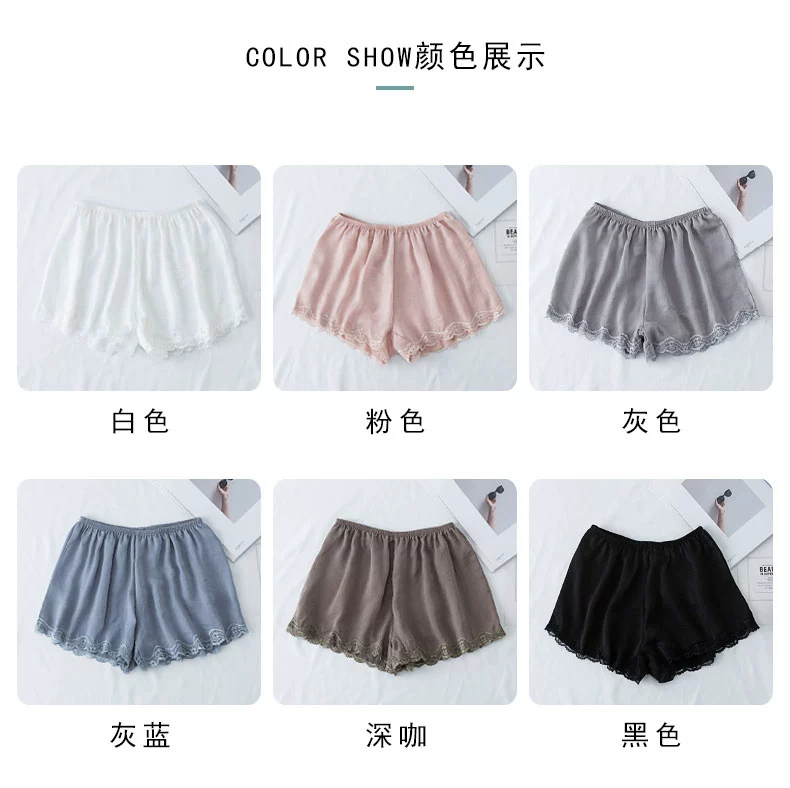 Quần an toàn nữ chống ánh sáng mùa hè phần mỏng mượt bên ngoài satin mặc quần short ren lỏng lẻo phiên bản Hàn Quốc - Quần tây thường