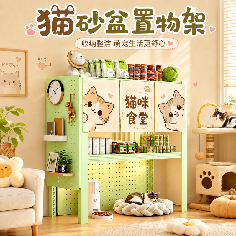 Cat Canteen Storage Rack, Pet Supplies Multi-Layer Hollow Storage Rack, Iron Storage Shelf Above the Cat Litter Box