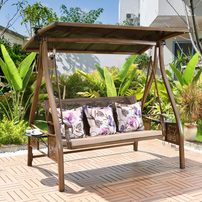 Outdoor Swing set Courtyard Outdoor Solar with lamp Cast aluminium mesh Red Cradle Chair Indoor home Balcony Double Hanging Chair