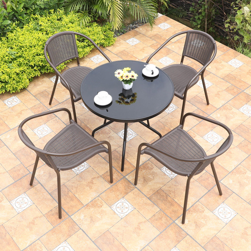 Outdoor table and chair rattan chair three-piece outdoor chair outdoor leisure milk tea dining balcony small tea table courtyard table and chair