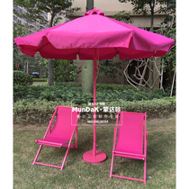 Monda Click Beauty Chen Customized Beach Attractions With Full-Rose Red Upscale Beach Sun Beach Umbrella Rose Red Deck Chair Table