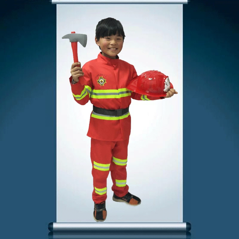 Quần áo trẻ em chữa cháy mẫu giáo nhỏ lính cứu hỏa kinh nghiệm nghề nghiệp dịch vụ nhập vai trang phục biểu diễn trang phục