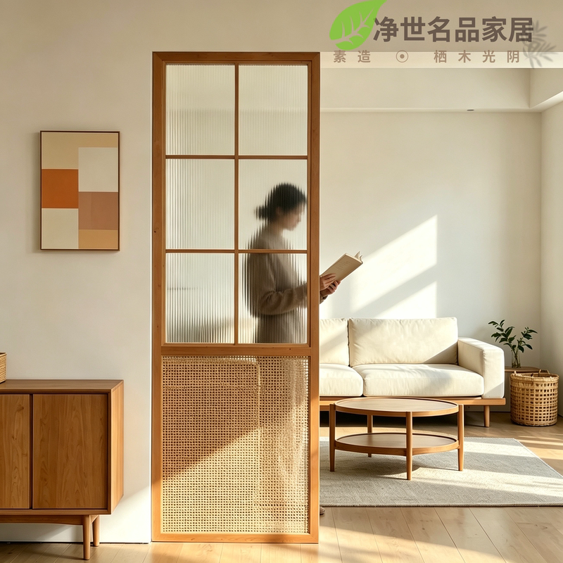 Sung Dynasty Aesthetic Solid Wood Long-Glass Entrance Screen Partition for Living Room, Entryway, Bedroom, and Bathroom with Rattan Weaving Sung Dynasty Aesthetic Solid Wood Long-Glass Entrance Screen Partition for Living Room, Entryway, Bedroom, and Bathroom with Rattan Weaving