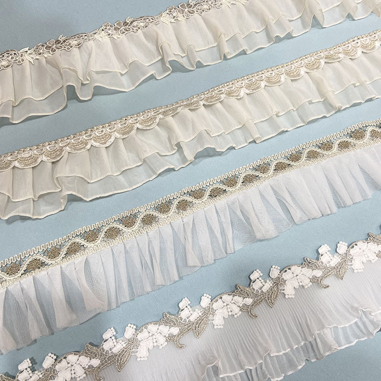 Curtain Accessories French Romantic White Lace Pearl Ruffle Chiffon Water-Soluble Splicing Side Valance Decoration