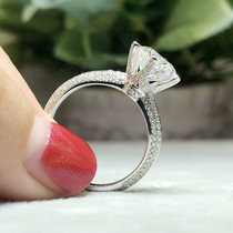 Hui Wei jewelry 18K white gold color gold T section half Moissan stone ring 3456 carats female diamond ring pigeon egg