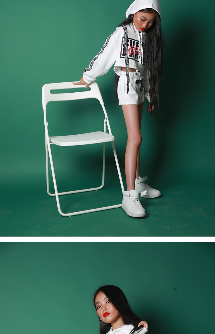 Xi Dance Hall Girls Jazz Dance Trang phục White Ring Ring Set Children Jazz Street Dance Hip Hop Set Cheerlead áo trẻ em