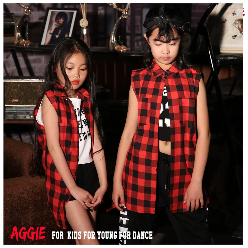 Giải phóng mặt bằng mới của Hàn Quốc chàng trai và cô gái trẻ em của đường phố nhảy jazz trang phục múa lưới không tay trẻ em của áo sơ mi hip hop