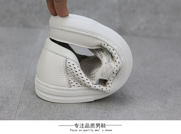 Giày da nam mùa hè có đế có lỗ lưới sandal nam kinh doanh bình thường bằng da nguyên chất màu trắng rỗng lỗ giày da mát mẻ - Sandal giày thể thao nam adidas