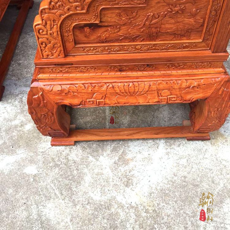 Sofa Mahogany gỗ hồng mộc Miến chạm khắc sofa ngai sen 1 + 2 + 3 sáu mảnh lớn bằng gỗ hồng mộc nội thất phòng khách - Bộ đồ nội thất giường ngủ hiện đại
