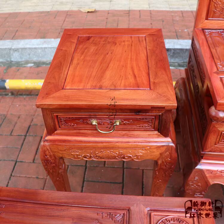 Gỗ hồng mộc Miến Điện 1 + 1 + 3 nguồn tài chính chạm khắc sofa sáu bộ trái cây gỗ hồng mộc lớn bằng gỗ gụ - Bộ đồ nội thất ghế sofa giá rẻ