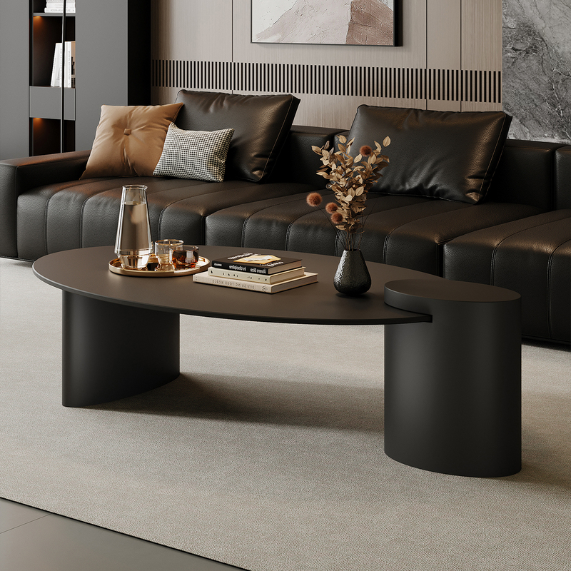 Italian Minimalist Black Slate Coffee Table Set, Oval Shape, Suitable for Small Apartments, Living Rooms, Home Offices, with a Light Luxury and High-End Feel Italian Minimalist Black Slate Coffee Table Set, Oval Shape, Suitable for Small Apartments, Living Rooms, Home Offices, with a Light Luxury and High-End Feel
