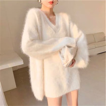 Maternity wear spring style gentle style imitation mink velvet sweater mid-length loose lazy style 2024 trendy mom sweater