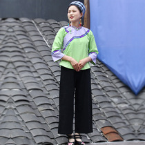 Cloth Clothing National Wind Womens Clothing Blouse of the Tang Fashion Guizhou Minority wear a body disc buckle for two sets in spring