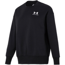 Under Armor UA black round neck sweatshirt womens new velvet warm training sportswear running comfortable pullover