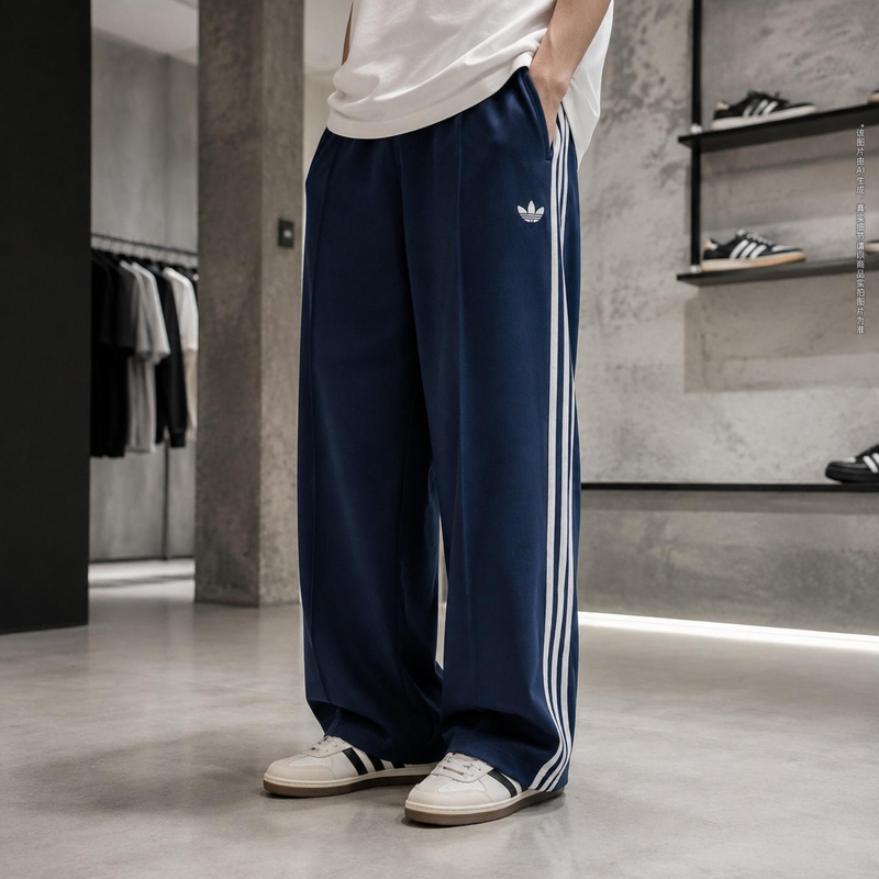 Lucky Leaf | Adidas Originals Trefoil Authentic New Blue Casual Loose Wide-Leg Sports Pants Lucky Leaf | Adidas Originals Trefoil Authentic New Blue Casual Loose Wide-Leg Sports Pants