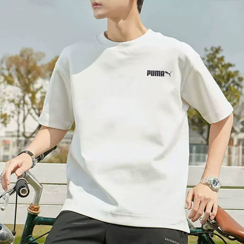 Puma, летняя спортивная белая хлопковая футболка, короткий рукав