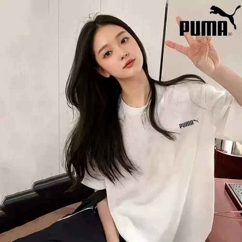 Puma, летняя спортивная белая хлопковая футболка, короткий рукав