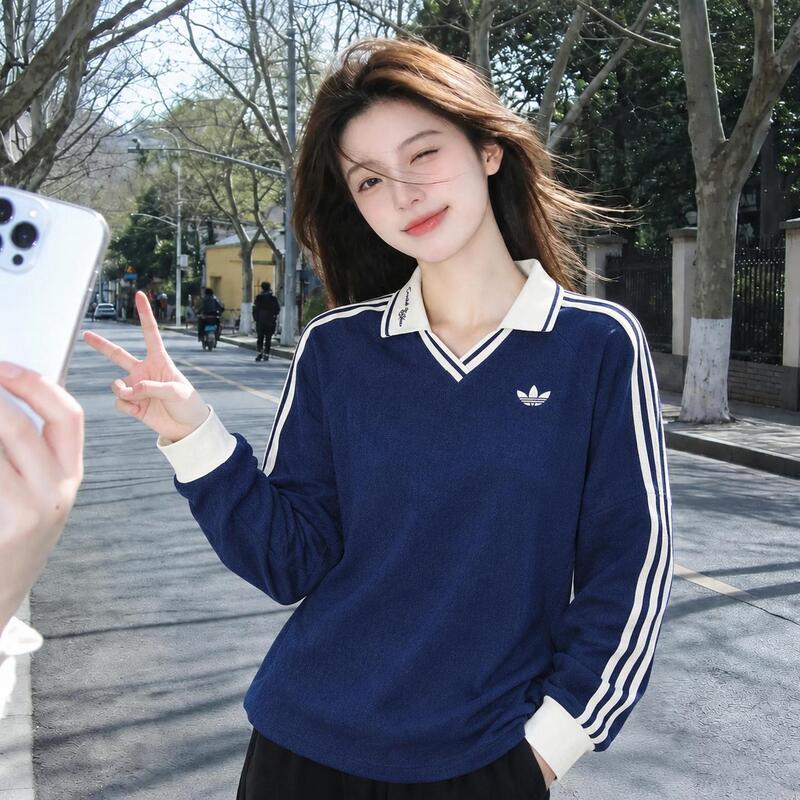 Lucky Leaf | Adidas Trefoil Long Sleeve T-Shirt Women's Autumn Base Layer Casual Sweatshirt Top