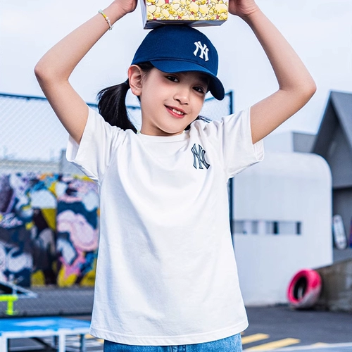 MLB Детская футболка, летний белый цветной спортивный костюм, круглый воротник, оверсайз
