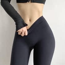 Autumn and winter hips belly high waist yoga fitness Barbie pants womens naked sports tight shark skin thin leggings