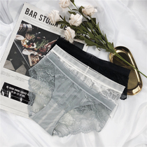 Sexy lace hollow underwear women flower perspective ultra-thin ice Silk no trace temptation low waist bag hip girl breifs