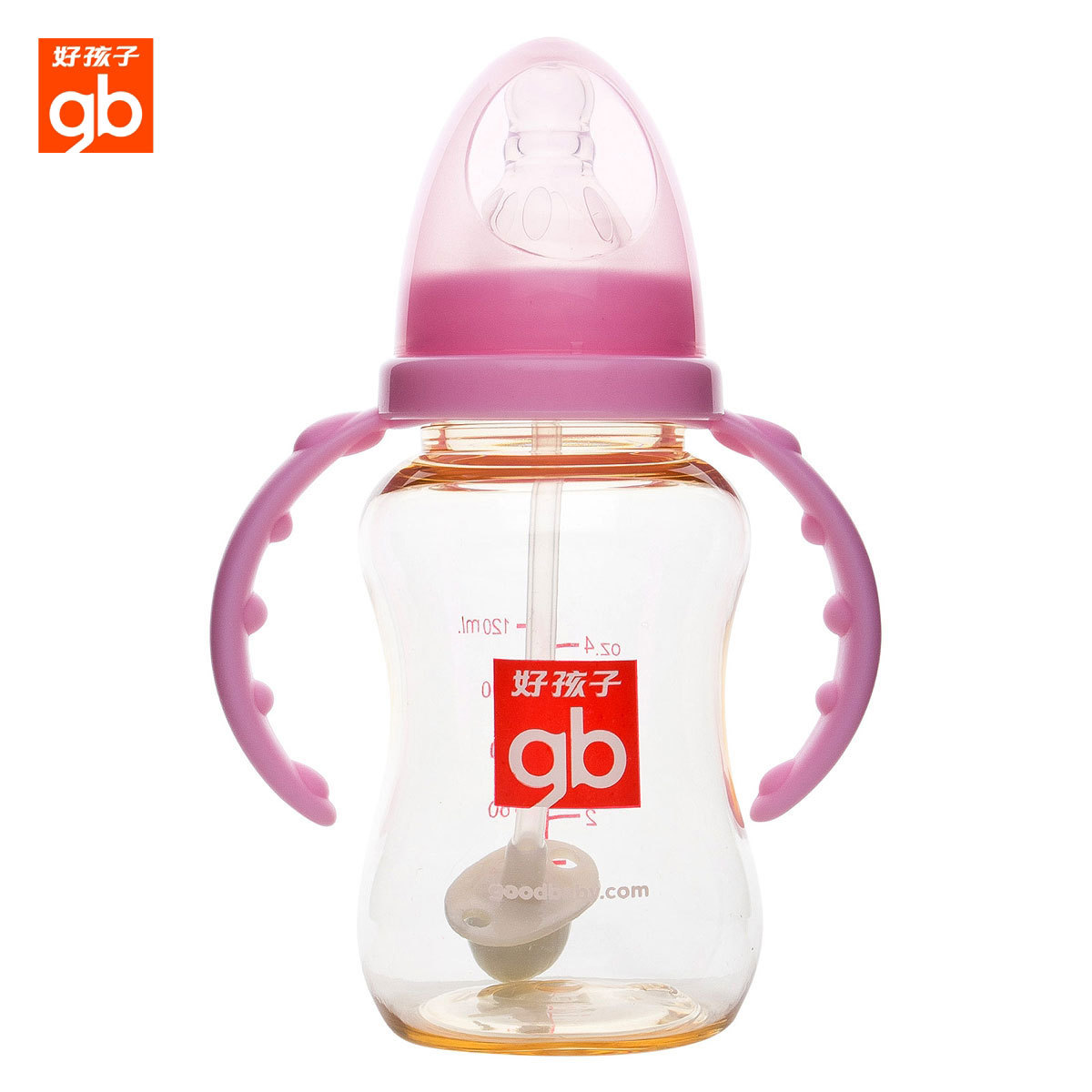 新款特价Goodbaby/好孩子婴儿奶瓶PES标口120ml B80092配手柄吸管