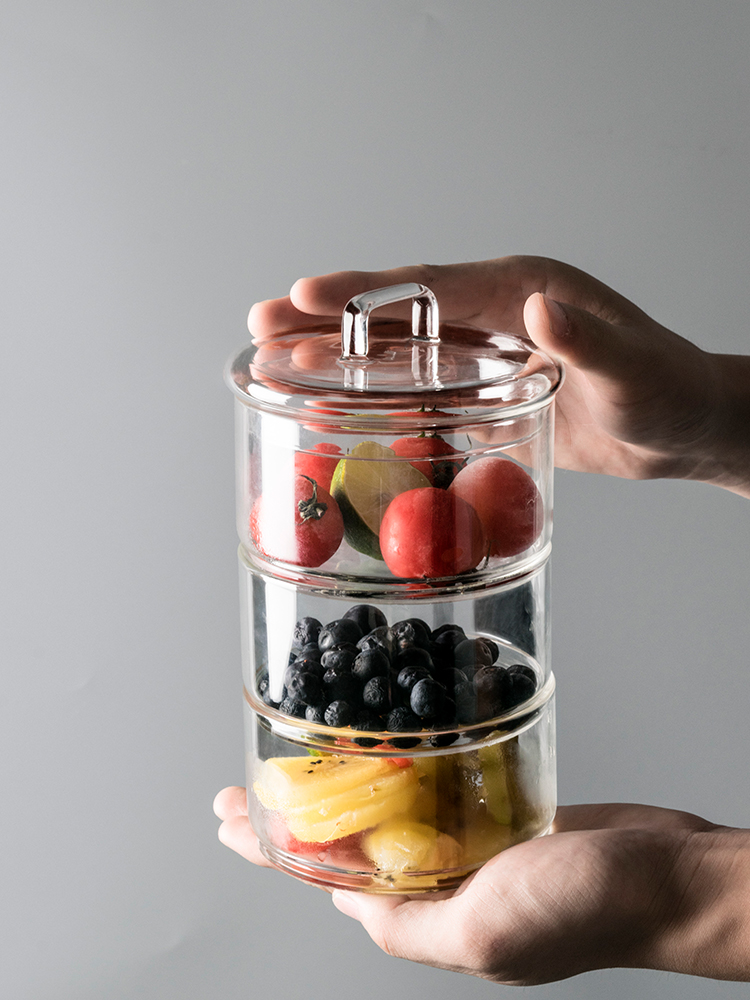 Glassware Creative salad cover bowl combination Multi-layer storage bowl Japanese salad bowl with lid Simple glass tableware