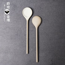 Handmade coarse pottery coffee spoon literary retro small porcelain spoon yogurt milk mixing ceramic spoon ins small spoon spoon