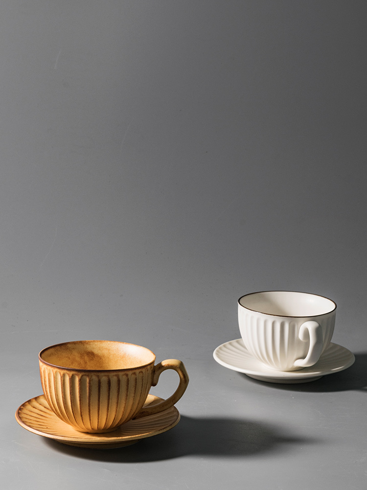 Vintage cup Japanese coarse pottery coffee cup and saucer set Exquisite Ceramic high-grade coffee cup with spoon