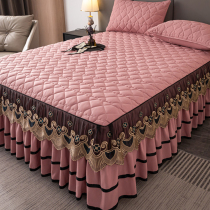 Type A raw cotton quilted bed skirt single piece lace princess style thickened quilting 1 8m double bed cover pillowcase three-piece set 4
