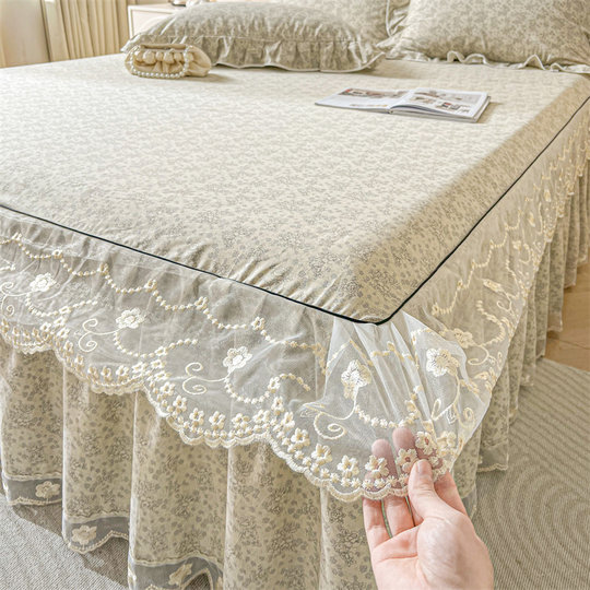 蕾丝全棉床裙单件100%纯棉防滑床罩1.8m床上三件套2026新款公主风