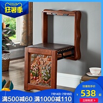 Folding shoe stool door household solid wood wall-mounted invisible creative telescopic wall aisle wall-mounted stool