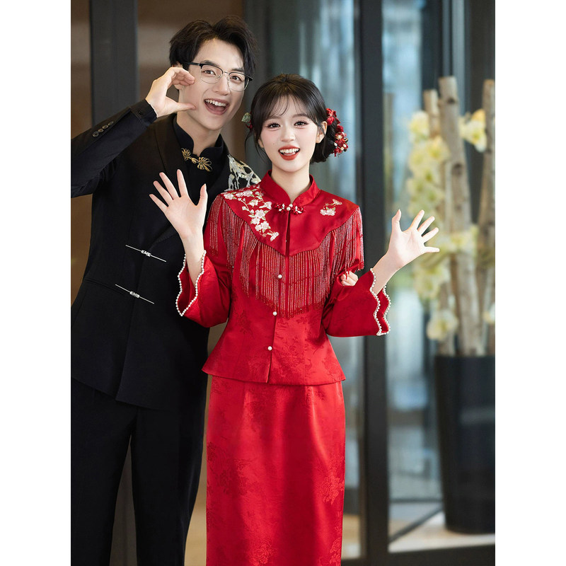 New Chinese-Style Improved Cheongsam Toast Dress, High-End Bride Engagement Wedding Morning Gown, Homecoming Thank-You Banquet Dress Set New Chinese-Style Improved Cheongsam Toast Dress, High-End Bride Engagement Wedding Morning Gown, Homecoming Thank-You Banquet Dress Set